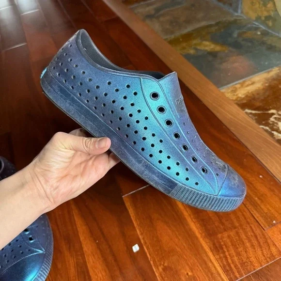 Shiny Blue Perforated Slip-Ons - Picture 11 of 16